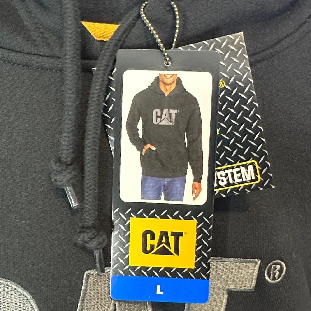 CAT Caterpillar Embroidered Logo Pullover Hoodie Men’s Large Black NWT